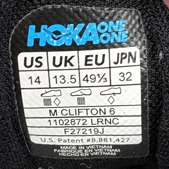 Hoka Clifton 6 Gray Mens US Size 14 EUR 49.3 1102872 LRNC Running Shoes - Picture 10 of 10